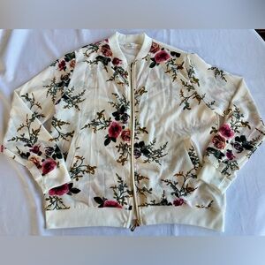Hipster Row Sheer Floral Bomber Jacket Size Large